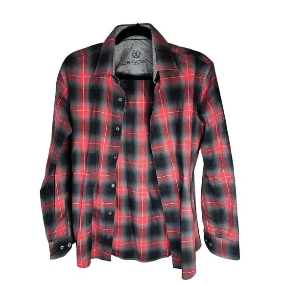 Bugatchi | Shirts | Bugatchi Mens M Red Black Plaid Long Sleeve Buttondown Flannel  Shirt | Poshmark